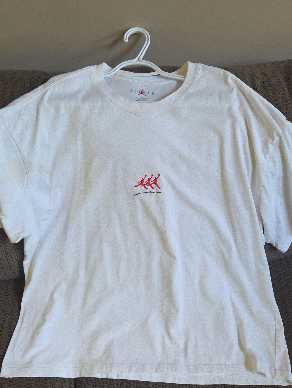 Jordan White Short Sleeve Crew Tee with Small Red Chest Logo